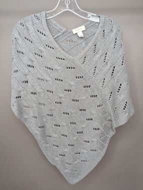 LOFT Light Gray Knit Poncho Sweater